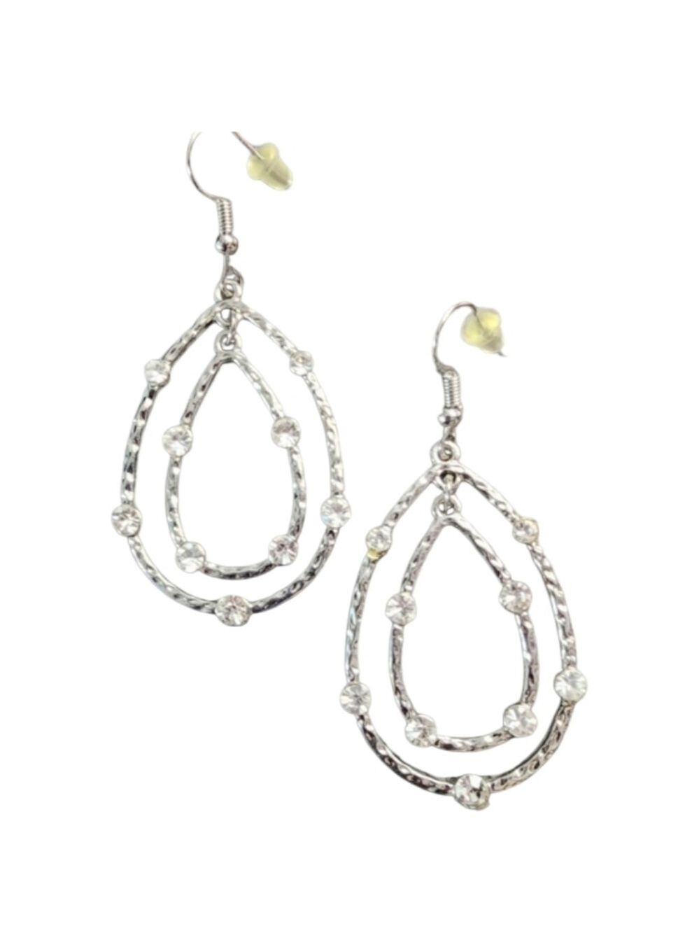 Silver Teardrop Dangle Earrings with Crystal Accents